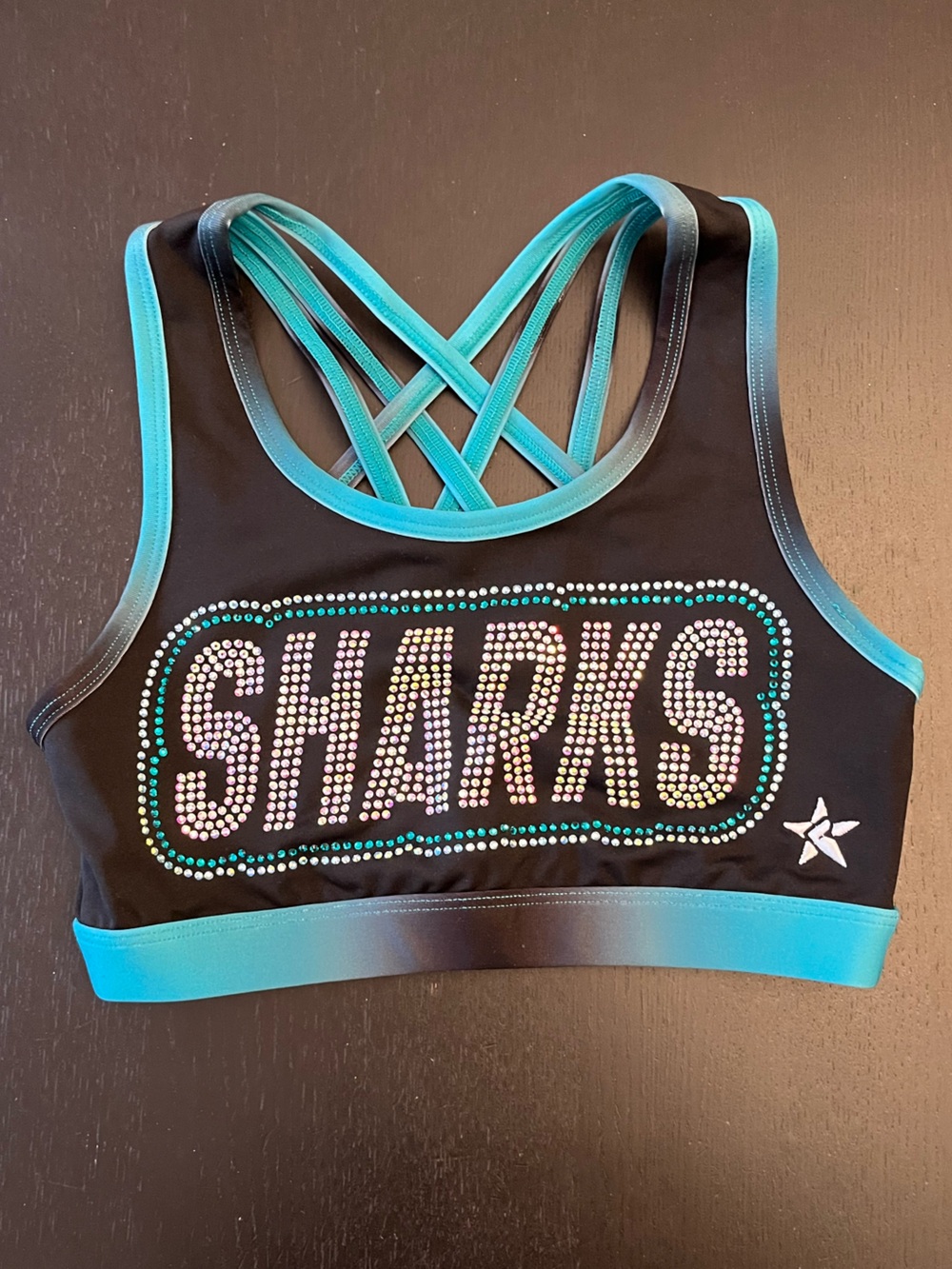 Sharks Rhinestone Black & Teal Sports Crop Top